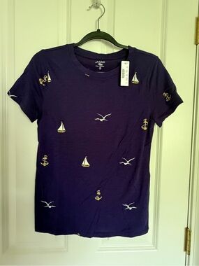J. Crew Purple Short-Sleeve Nautical Embroidered Tee